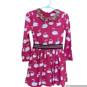 Mini Boden Swan Lined Dress w/Sequin Collar - size 3-4 Y - EUC